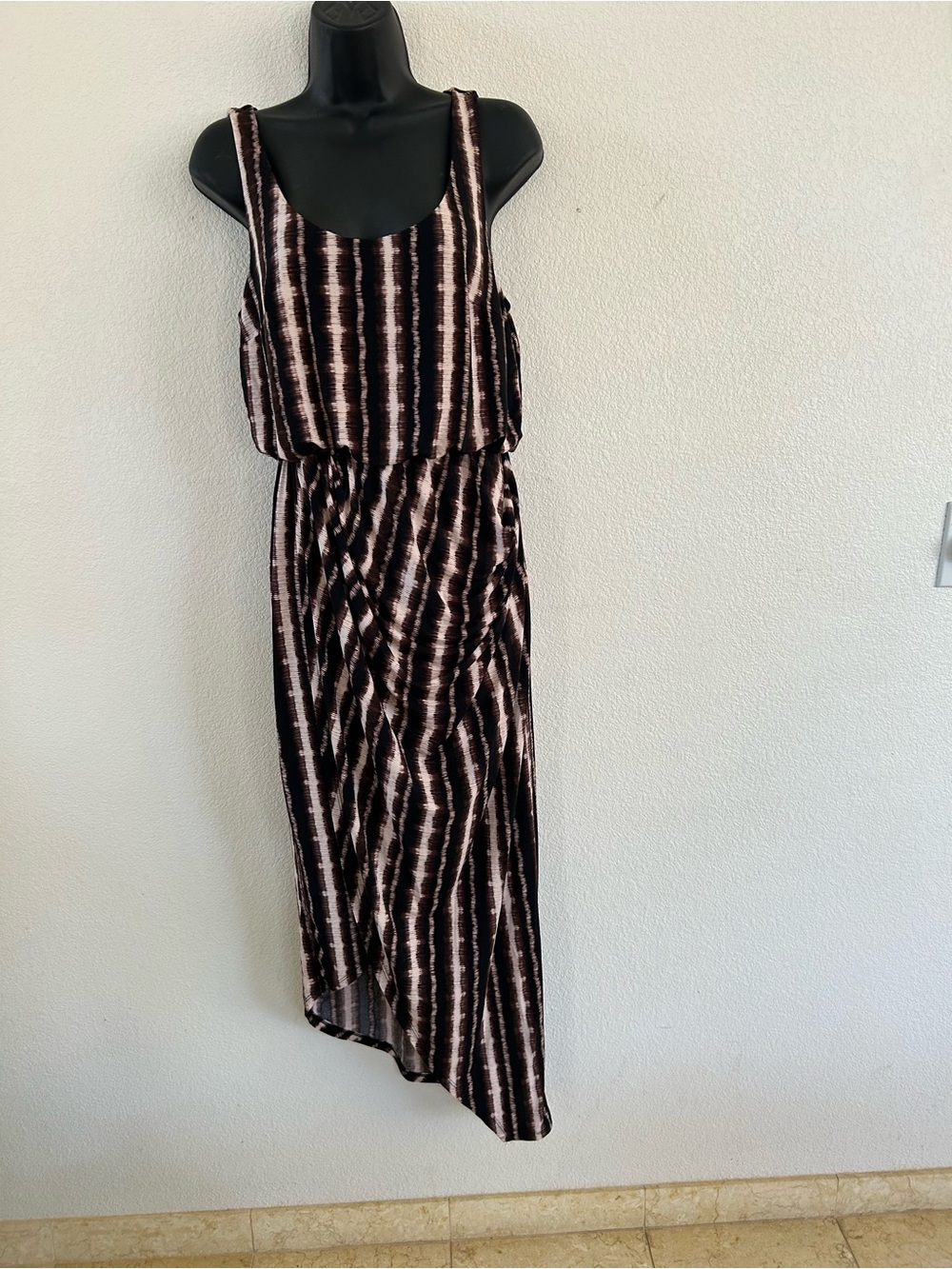 INC International Concepts Black and Cream Tie-Dye High-Low Maxi Dress